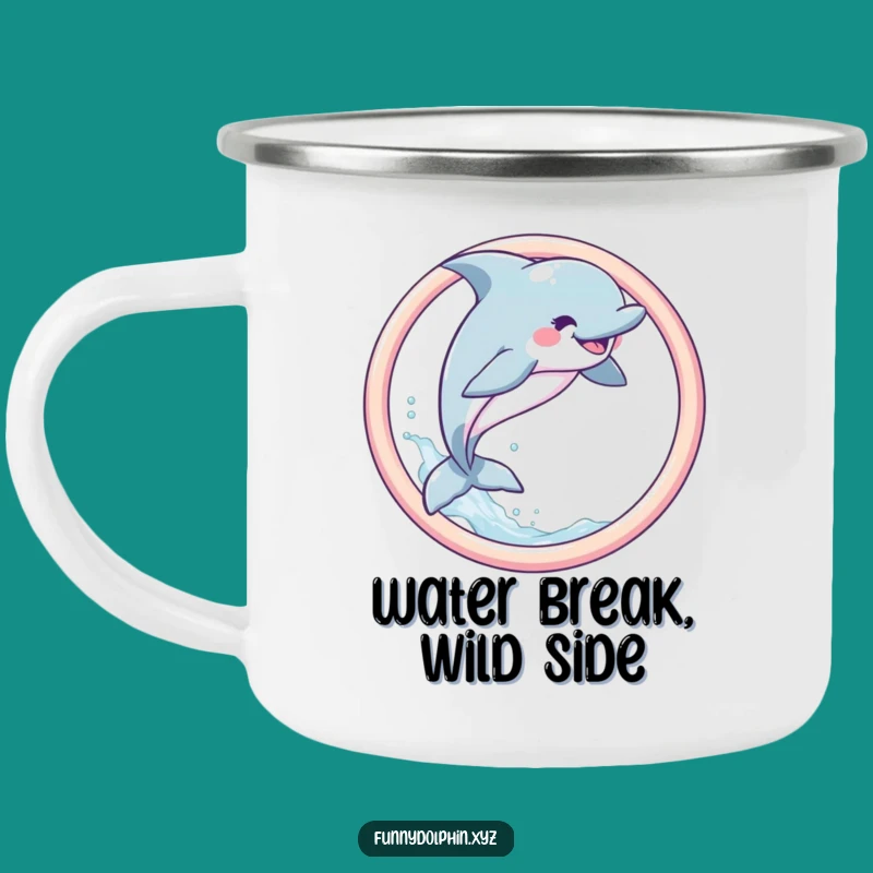 Funny Dolphin Camping Mug: Joyful Leap Design, Whimsical & Hilarious Outdoor Gift