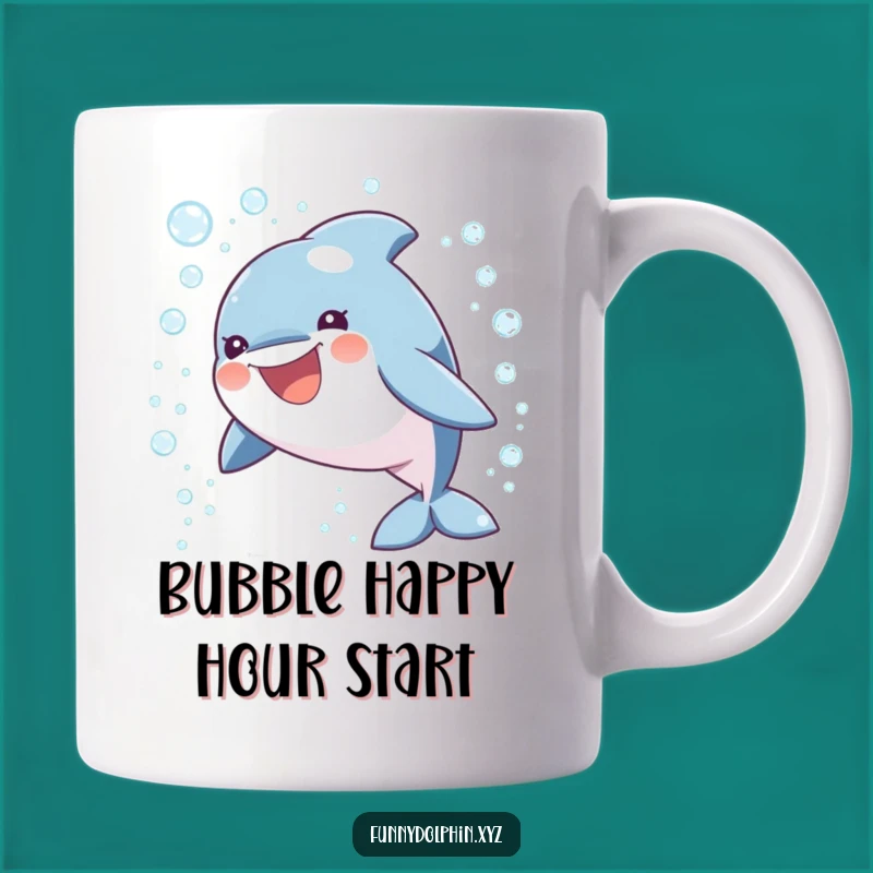Funny Dolphin Bubble Joy Mug: Adorable Round Dolphin Leaping, Perfect Humorous Gift