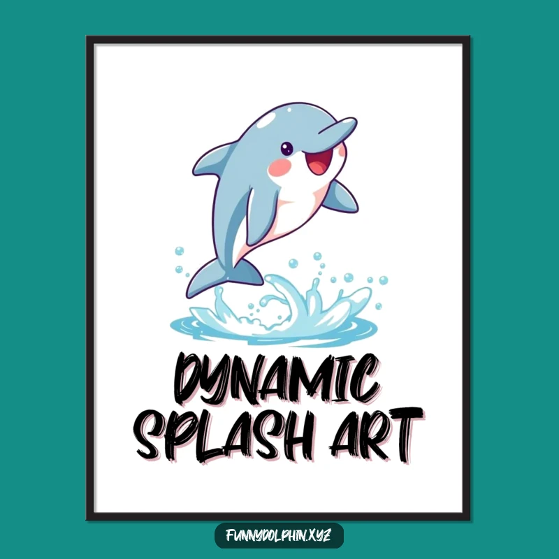 Funny Dolphin Flip Digital Art: Happy Dolphin Splash, Instant Humorous Gift Decor