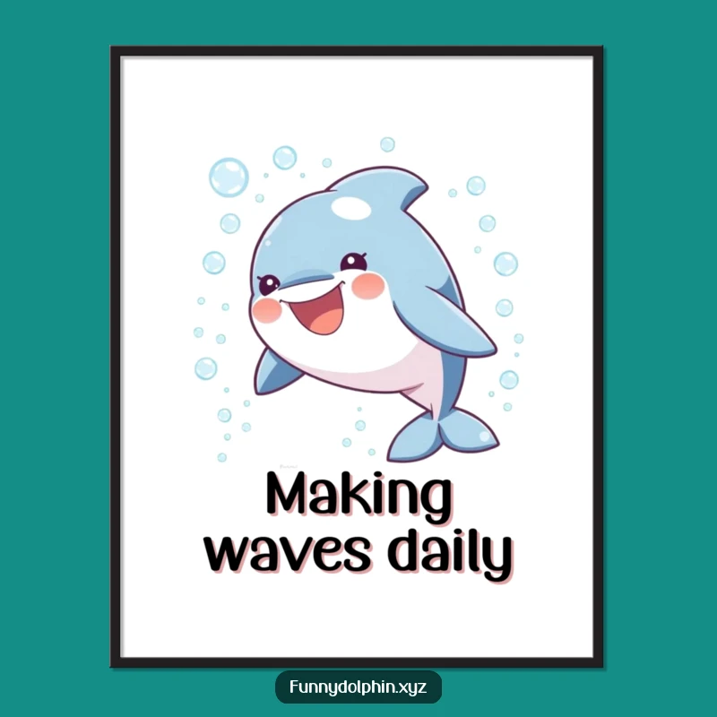 Funny Dolphin Bubble Serenity Poster: Artistic Round Dolphin, Calm Humorous Wall Art Gift