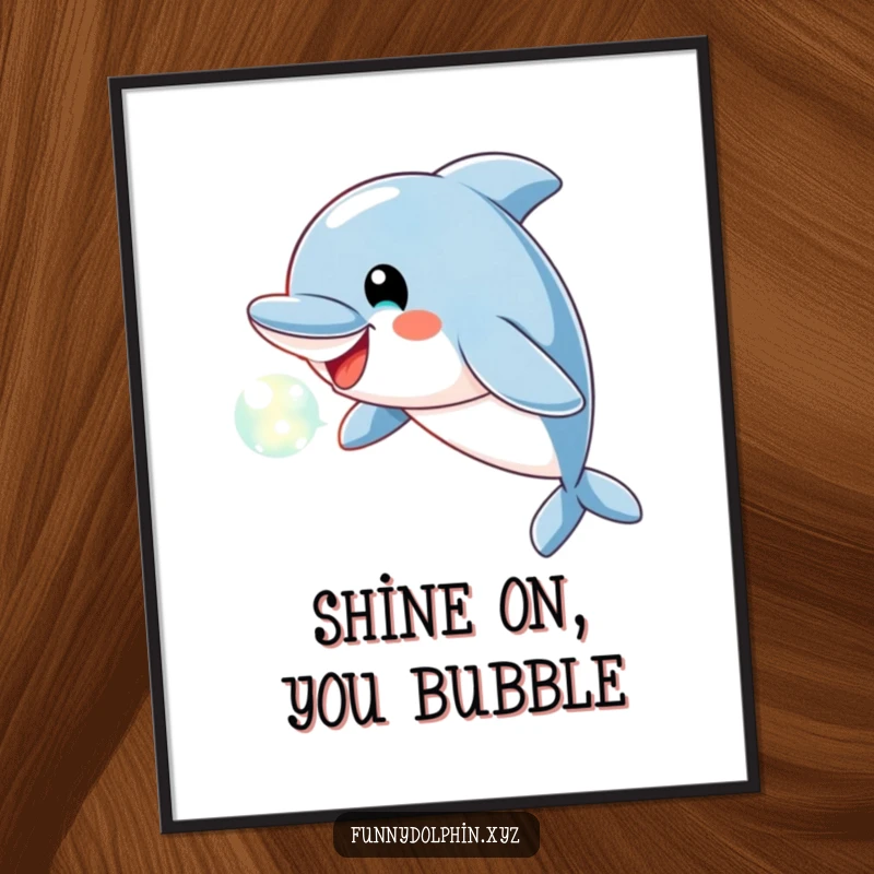 Free Printable Wall Art: A playful dolphin with a cheerful expression blows a stunning bubble of soft, glowing light.