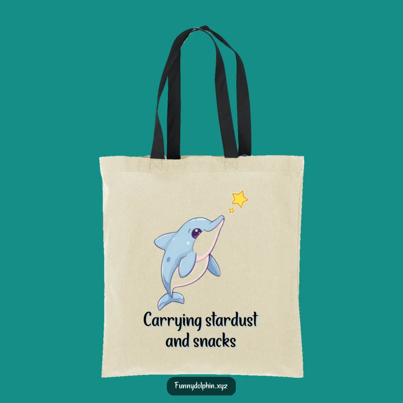 Funny Dolphin Star Gazer Tote Bag: Whimsical Ocean & Space Humor Carry-All